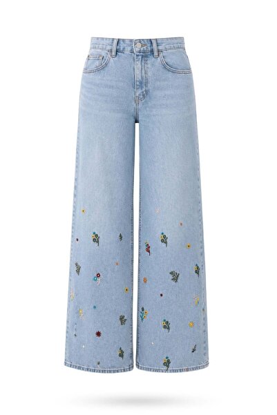 5in1Canpolat Açık Mavi Nakış İşlemeli Wide Leg Jean 1031