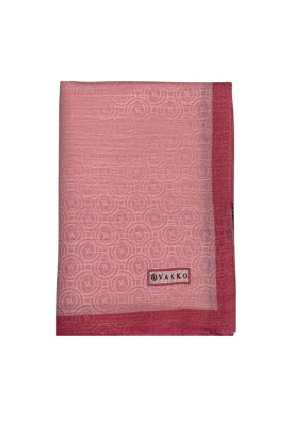 Vakko Pamuk İpek Monogram Şal 041728-Açık Pembe