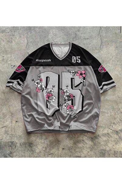 eyonnwear Unisex Flower Sakura 05 Detaylı Oversize Jersey Spor Forma Tişört
