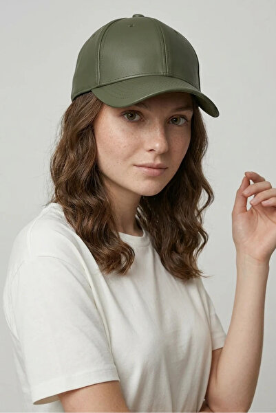 buğrahayalin Women's Baseball Collar Leather Look Khaki Hat