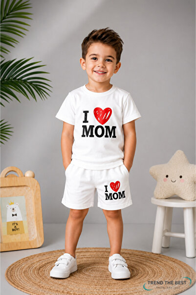 TREND THE BEST Trendin En İyisi Set de vară I Heart Mom cu imprimeu pentru fe...