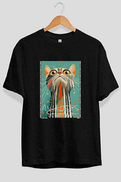 Ankhises Μπλουζάκι  "For the Love of Cats " με 99 στάμπες γάτας μπροστά, μαύρ...