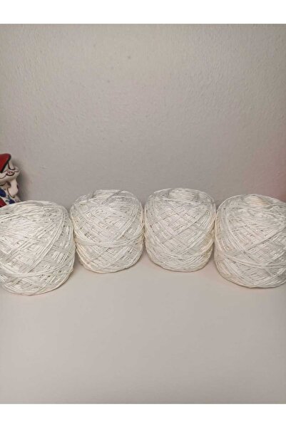 kartopya Gümüş Simli Krem Renkli Koton Örgü İpi 400gr(4x100 Gr)