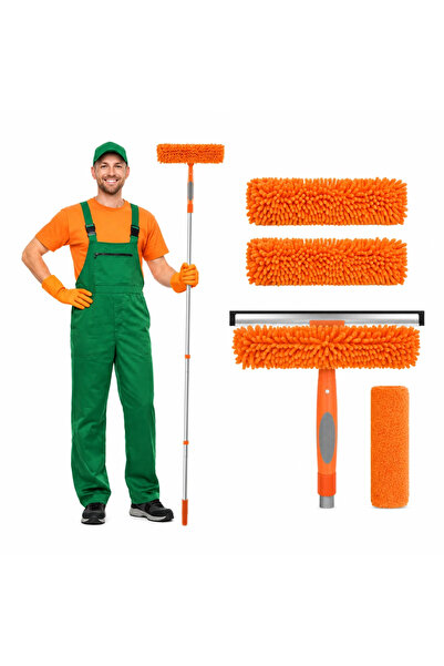 Ruhhy Racletă pentru geamuri cu mâner telescopic și 3 accesorii din microfibr...