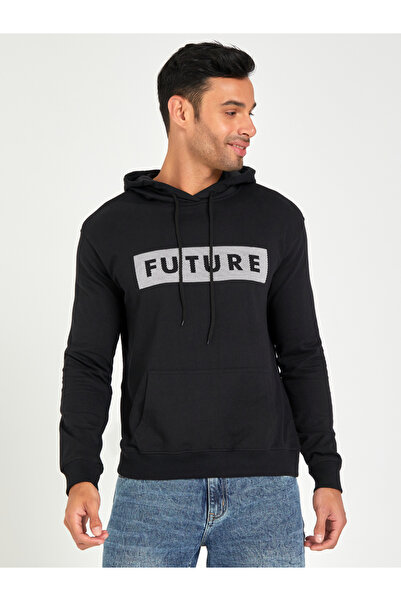 Styli Slogan HD Text Print Relaxed Fit Hoodie