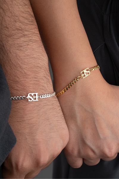 beonejewelry 925 Ayar Gümüş Kişiye Özel Harfli Çift Bilekliği