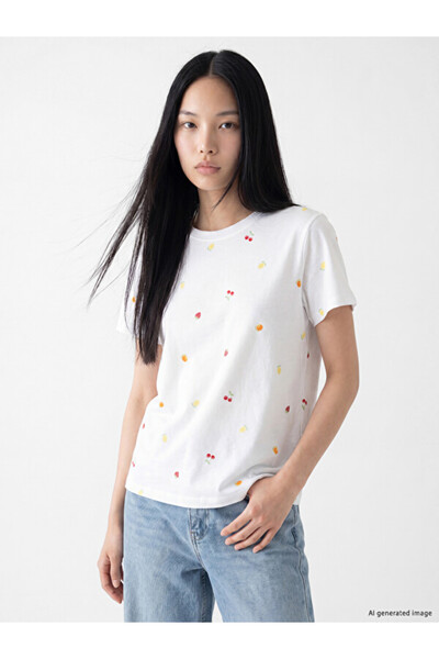 LC Waikiki Fruit Printed 100% Cotton Women's T-Shirt