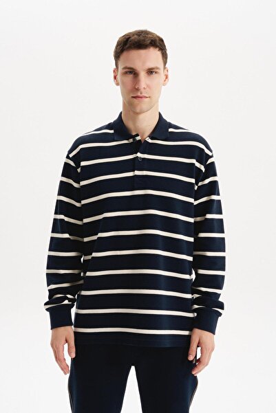 Arma Ar-Ma Men's Polo Collar Sweatshirt, Unprinted, Striped, Buttoned, Withou...