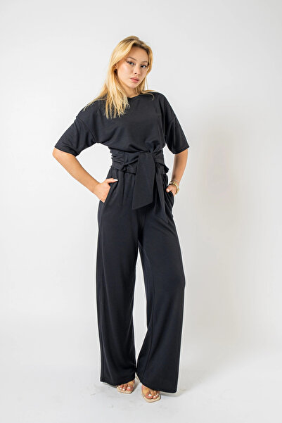 Bak Moda Set negru din țesătură modală, cu bluză și pantaloni