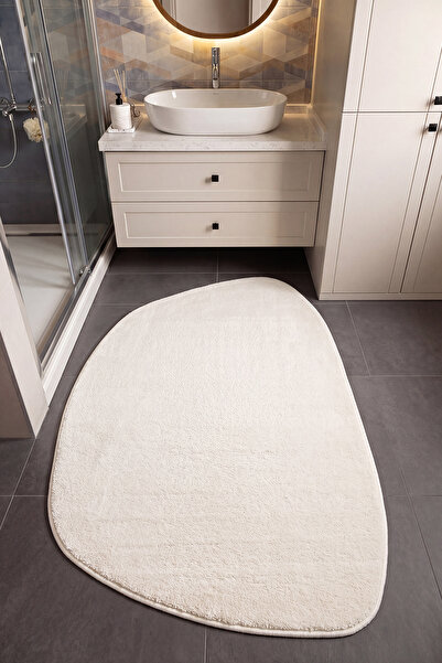 Cool Halı Puffy Taş Rengi Oval Banyo Halısı Kalın Yumuşak Tüylü Amorf Şekilli...