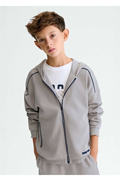 MAYORAL Boy's Zippered Hooded Sweatshirt Jacket Stone 6417