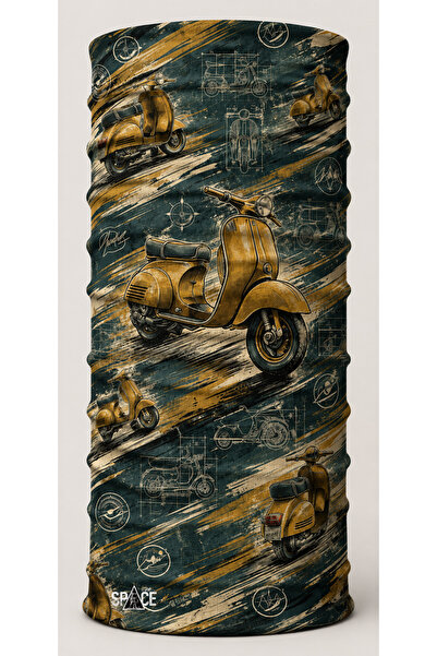 spacemoto Vintage Vespa Desenli Motorcu Bandana Boyunluk Scooter Rider Buff