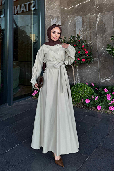 İmajButik فستان بوبلين بياقة كاكي