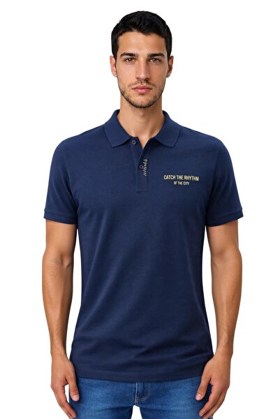 Arma Ar-Ma Men's Polo Collar T-Shirt with Text Print, Knitted Fabric, Regular...