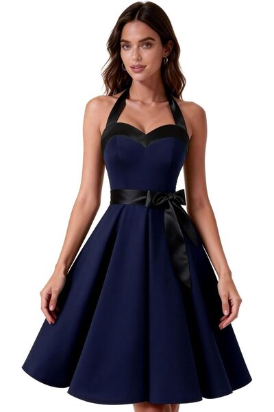 OEM Rochie De Ocazie Elegantă Vintage Bleumarin Plus Size 3XL