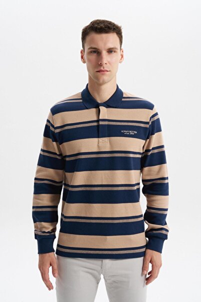 Arma Ar-Ma Men's Polo Collar Sweatshirt, Unprinted, Striped, Buttoned, Withou...
