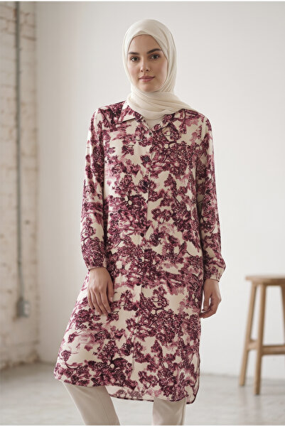 tuvadi Women's Plum Tile Patterned Viscose Tunic Shirt - Hijab Shirt, Buttone...
