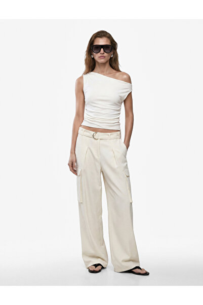 Koton Linen Look Slim Fit Asymmetrical Cut Draped Sleeveless Blouse