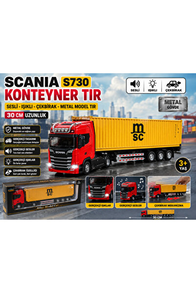 TRUST STORE SCANIA S730 MSC Konteyner Tır 30 CM Sesli Işıklı Çekbırak Metal M...