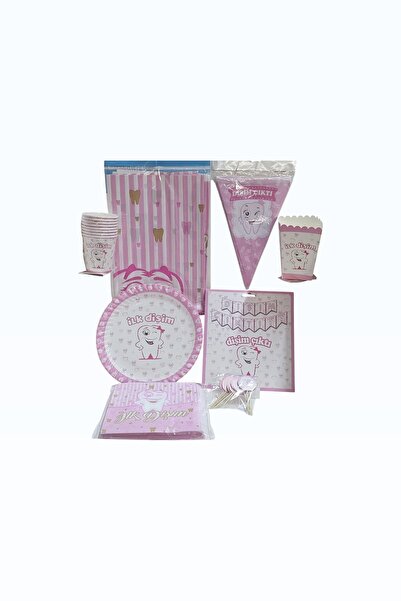 Generic Pembe "Dişim Çıktı" Temalı Diş Buğdayı Partisi Seti - Kız Bebek İlk D...