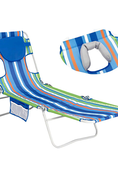 OEM Scaun pliant pentru plajă, de grădină, reglabil cu tetiere, colorat, 187 cm