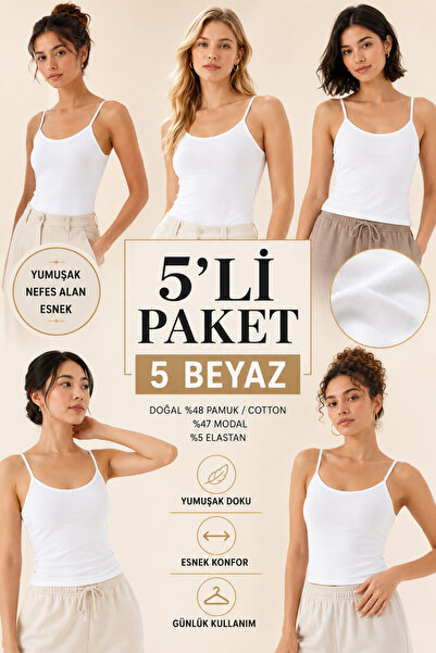 Loule Women's 5-Piece Modal & Cotton Thin Strap Flexible Basic Body Undershir...