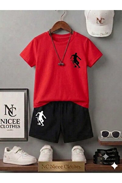 NC Nicee Clothes YAZLIK ÇOÇUK TİŞÖRT ŞORT UNİSEX ( SİYAH ATEŞLİ TOP