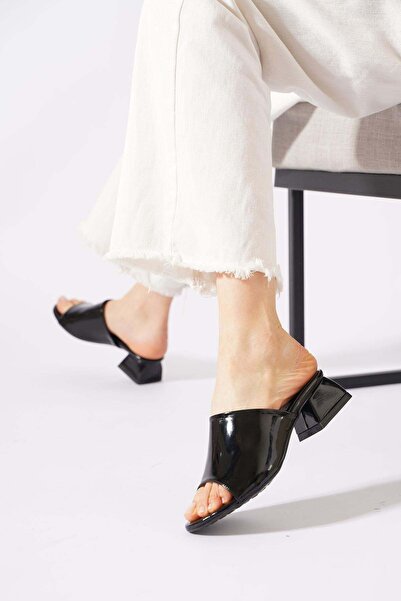 Moda Pie Sandel Flat Face Women's Slippers Black Patent Leather