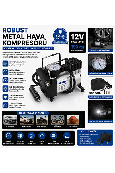 KUZEY AKSESUAR METAL KOMPRESÖR hava şişirme pompası 150 PSI çakmaklık girişli...