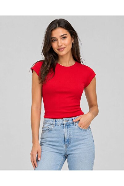 Leorina Women's Red Short Sleeve Stretchy Fabric Daily Use Tshirt