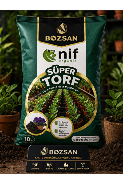Bozsan NİF ORGANİK SÜPER TORF Özel Karışım Iç Mekan Bitki Toprağı 10 Litre Çi...