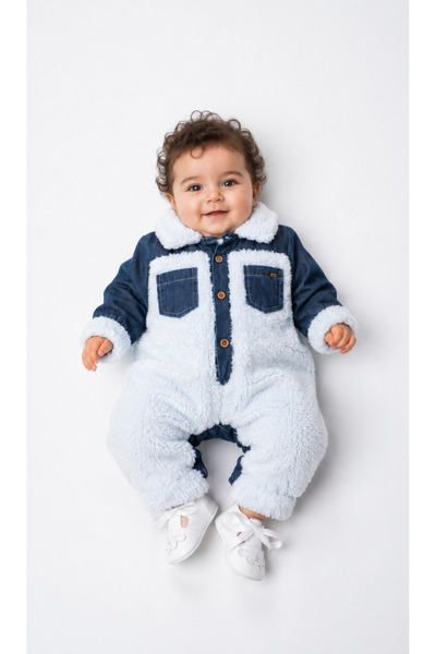 Momivi Kids Unisex Baby & Kids Denim Detailed Buttoned Plush Jumpsuit