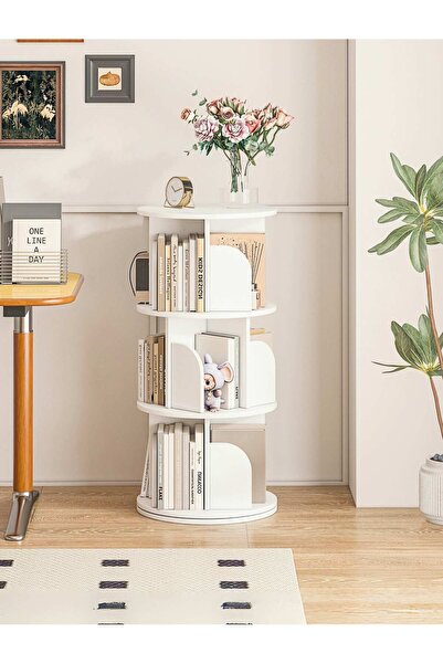Venpara 360° Rotating 3‑Tier（4‑Tier） Bookshelf with Anti-Fall Protective Baff...