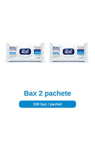 Fibril Bax 2 Pachete Servetele Umede pentru Suprafete White Soap, 2 x 100 Bucati