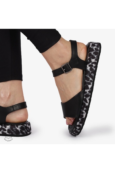 LanaFashion SANDALE DAMA PIELE NATURALA CU TALPA IMPRIMEU LEOPARD CRL1262 NEGRU