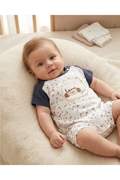 Egelite Baby Boy Summer Romper with Lamb Embroidery, Combed Cotton Newborn Ro...