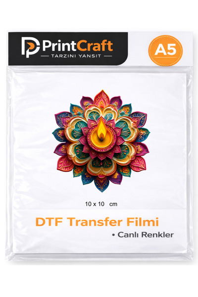 PRİNTCRAFT RENKLİ DÜŞLER ATÖLYESİ 10x10 cm Mum Mandala Ütü ile Yapışan DTF Tr...