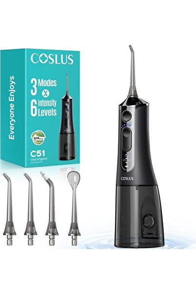 COSLUS جهاز تنظيف الأسنان بالماء المحمول C51: 3 أوضاع و6 إعدادات ضغط، وضع الن...