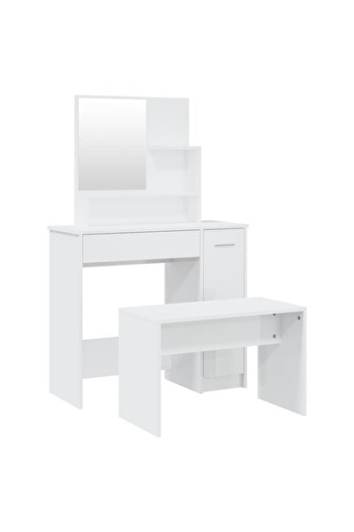 vidaxl Set măsuță de toaletă, alb extralucios, 86,5x35x136 cm