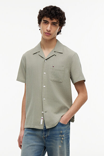 Tommy Hilfiger Tjm Men's Regular Linen Blend Camp Ss Ext Green Shirt