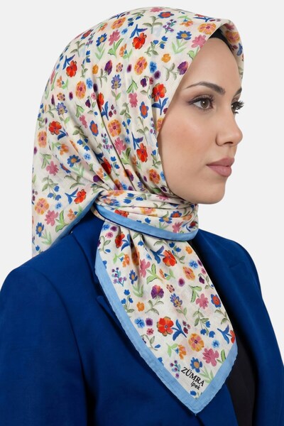 hadiora Women's White Blue Floral Organic Cotton Soft Scarf