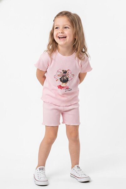 MiaBaby Baskıllı Kız Şortlu Takım