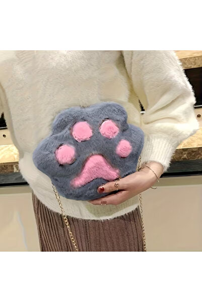 Innovate Store Women's Plush Shoulder Bag with Cat Paw Figure and Chain Strap...