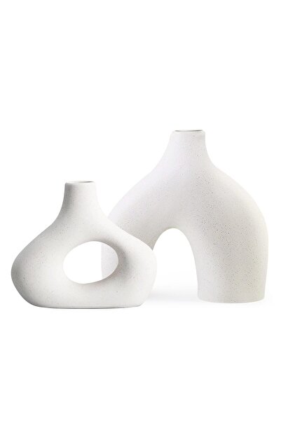 OEM Set de 2 vaze ceramice, decorațiune de masă, modern minimalist boho – Alb