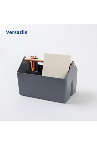 OEM Medium Storage Box – Plastic Caddy with Wooden Handle for Office, Craft S...