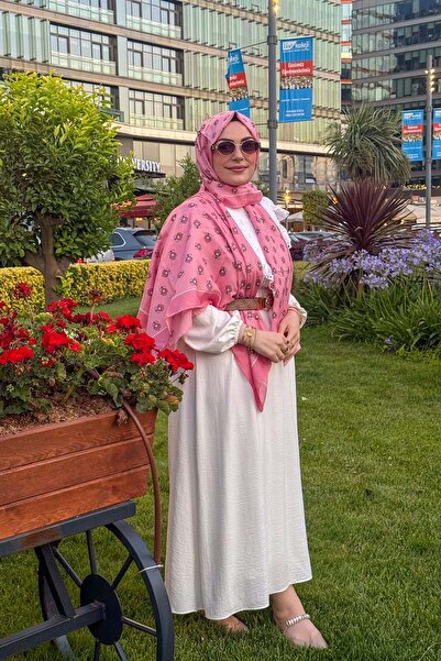 Şarba ÇAY ÇİÇEGİ PAMUK İPEK ŞAL PEMBE 70X200