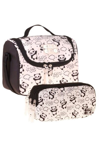 CalaCilo Panda Printed Girls' Black Color Lunchbox and Pen Holder Set - Setcc...