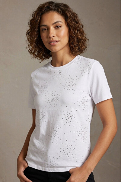 TOFİSA Κοντομάνικο T-shirt με στρας - 28424-ΛΕΥΚΟ