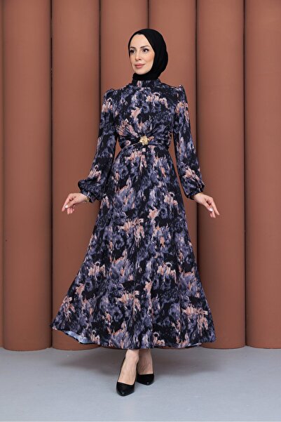 PAVENTİ Yuryan Flower Buckle Dress Navy Blue