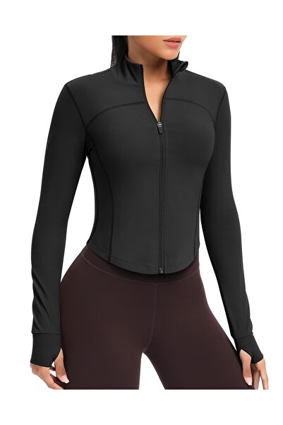 OEM Women's Running Jacket Breathable Long Sleeve Thumb Holes – Black XS